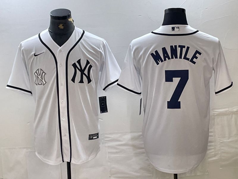 Men New York Yankees #7 Mantle White Third generation joint name Nike 2024 MLB Jersey style 2